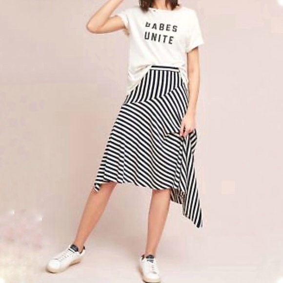 SUNDAY IN BROOKLYN Anthropologie Miranda Striped Asymmetrical Skirt Navy Sz XS - Picture 1 of 8